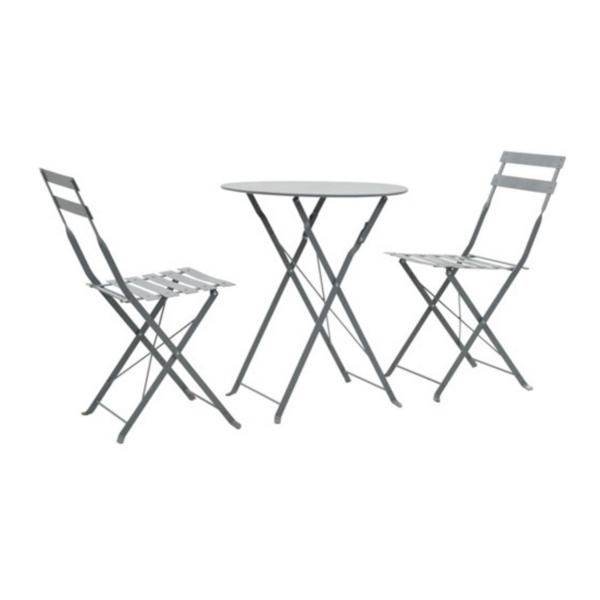 TABLE ROND + 2 CHAISES METAL AVEC 2 COUSSINS
