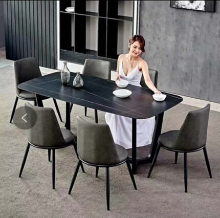 TABLE HELGA NOIR CARBON 160X90 CM+6 CHAISES
