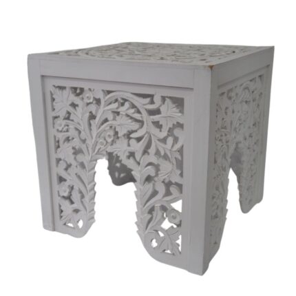 2 TABOURETS ARABESQUE MDF 45X45X44H/36,5X36,5X37  BLANC