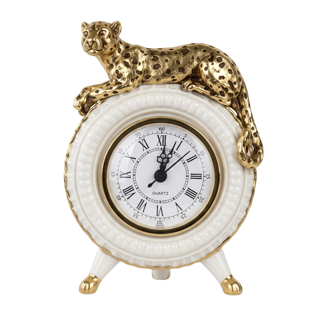 HORLOGE DÉCORATIVE LÉOPARD DORÉ 12,8×5,5×17,8 CM
