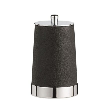 PORTE COTTON POMPAI POLYRESINE NOIR COUVERCLE INOX H 12.5 CM