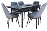 TABLE EXTENSIBLE EFFET MARBRE + 6 CHAISES - Noir