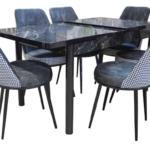 TABLE EXTENSIBLE EFFET MARBRE + 6 CHAISES - Noir