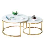 TABLE DE BASSE DUO DORE MARBRE BLANC 80X60CM