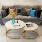TABLE DE BASSE DUO DORE MARBRE BLANC 80X60CM
