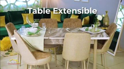 TABLE EXTENSIBLE EFFET MARBRE + 6 CHAISES - Noir