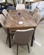 TABLE EXTENSIBLE EFFET MARBRE + 6 CHAISES