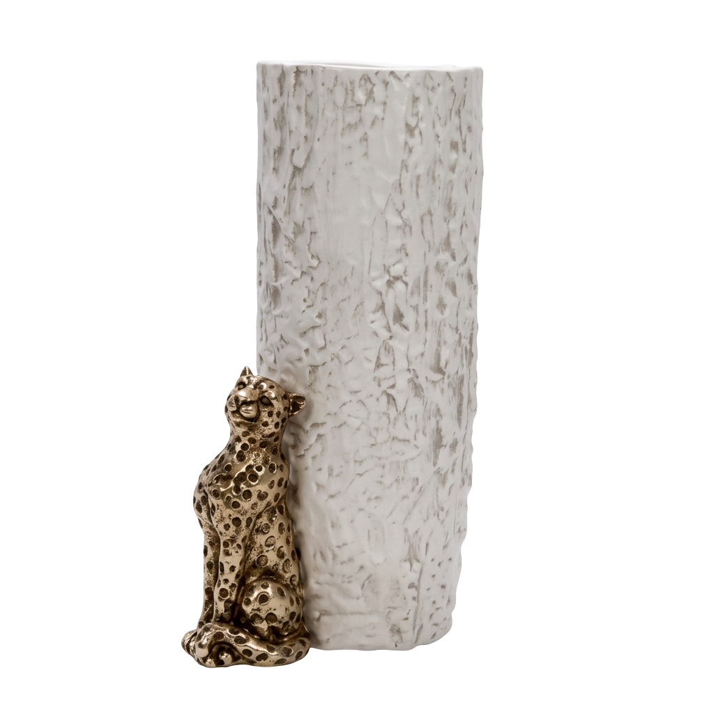VASE DÉCORATIF LÉOPARD DORÉ 10,9×15,5×29 CM