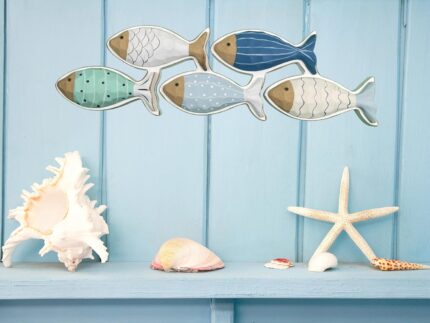 5 POISSONS DECO MURALE  28x2.5x14 CM
