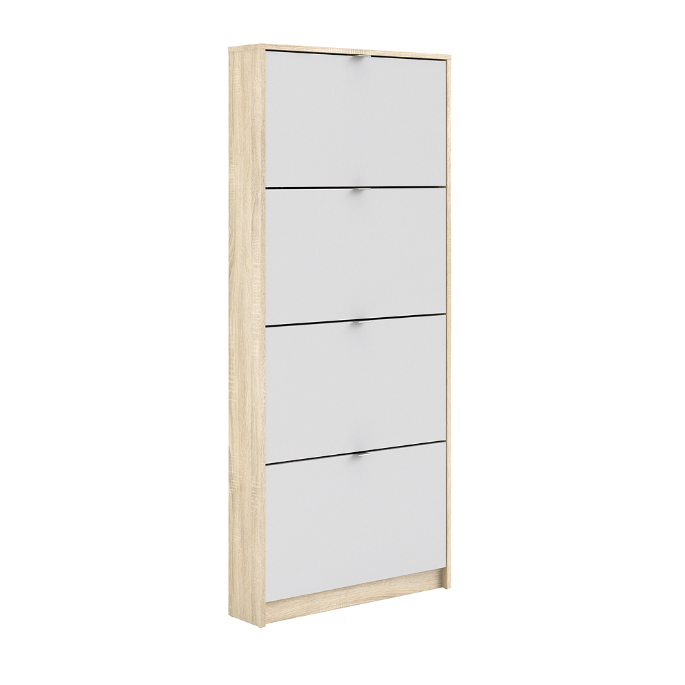 MEUBLE À CHAUSSURES  4 PORTES BASCULANTES ET 1 COUCHE STRUCTURE CHÊNE BLANC