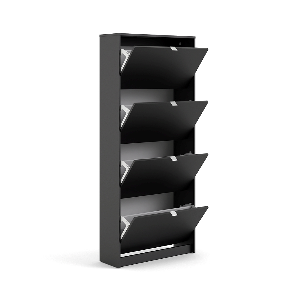 Meuble à chaussures w. 4 portes basculantes et 2 couches noir mat noir mat