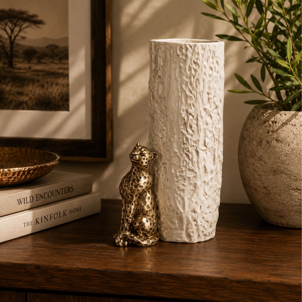 VASE DÉCORATIF LÉOPARD DORÉ 10,9×15,5×29 CM