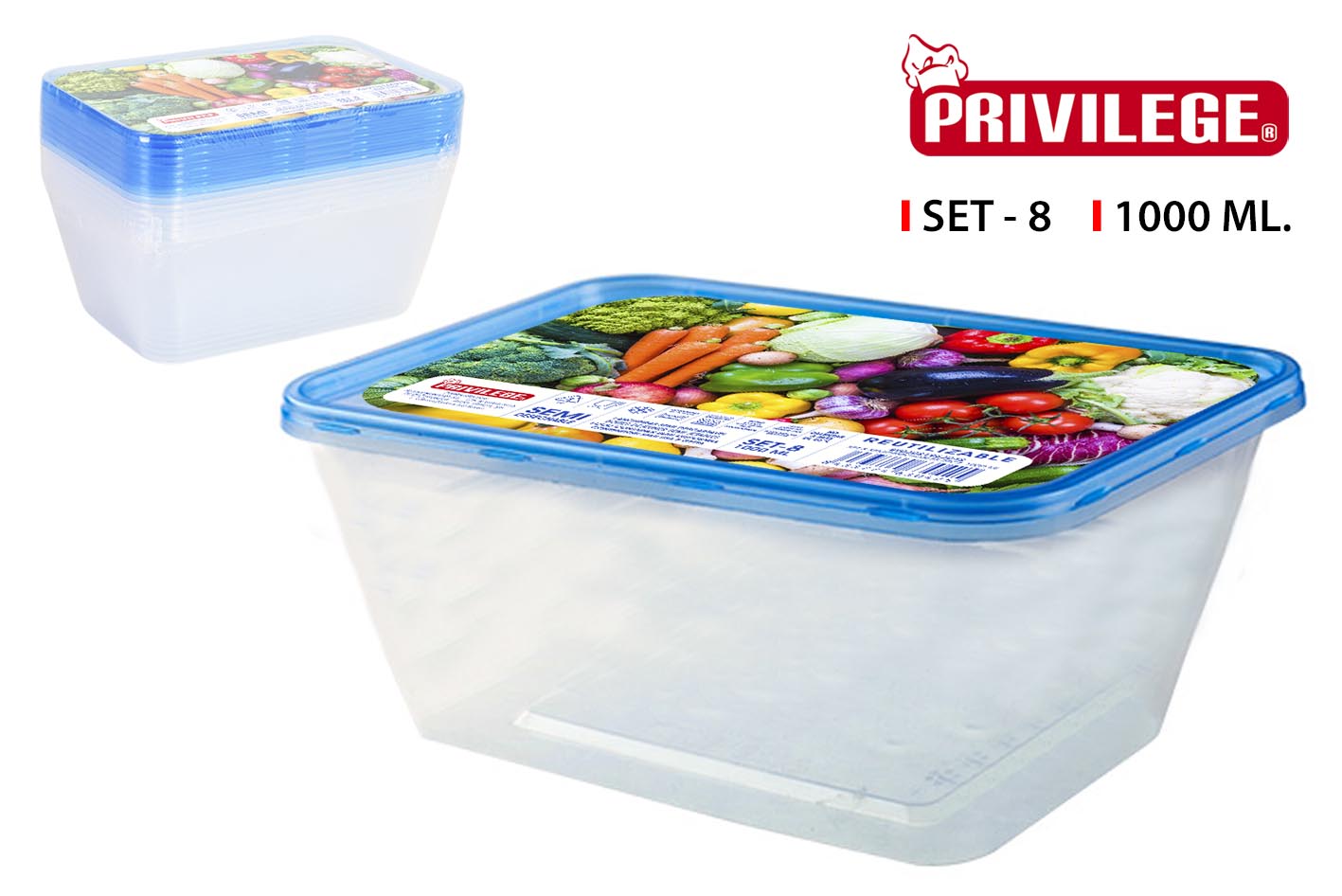 JEU  8 CONTENEURS DISPOSABLE 1000ML