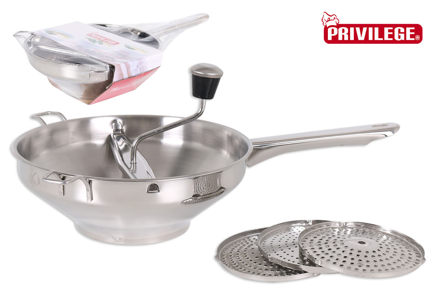 PRESSE PUREE ACIER AVEC 3 DISQUES 24 CM