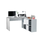ADAPTA BUREAU D'ANGLE EN BOIS EFFET BETON AVEC BIBILIOTHEQUE