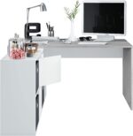 ADAPTA BUREAU D'ANGLE EN BOIS EFFET BETON AVEC BIBILIOTHEQUE