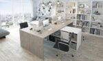 ADAPTA BUREAU D'ANGLE EN BOIS EFFET BETON AVEC BIBILIOTHEQUE
