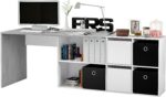 ADAPTA BUREAU D'ANGLE EN BOIS EFFET BETON AVEC BIBILIOTHEQUE