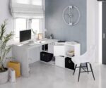 ADAPTA BUREAU D'ANGLE EN BOIS EFFET BETON AVEC BIBILIOTHEQUE