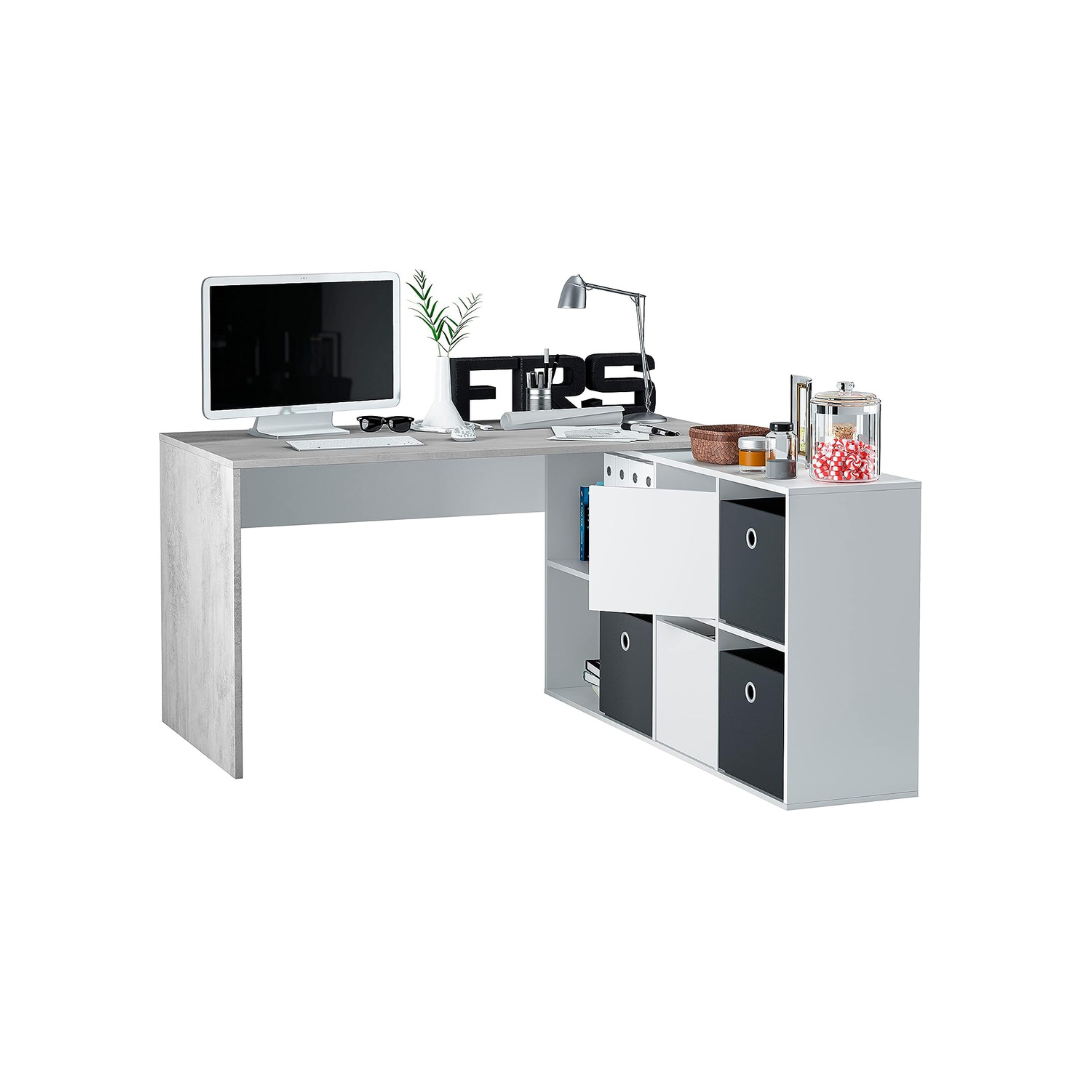 ADAPTA BUREAU D'ANGLE EN BOIS EFFET BETON AVEC BIBILIOTHEQUE ADAPTA BUREAU D'ANGLE EN BOIS EFFET BETON AVEC BIBILIOTHEQUE