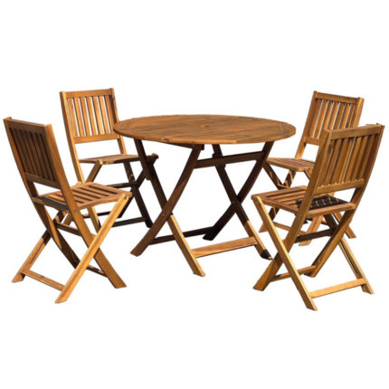 FAMIROSA SET DE TABLE ROND EN BOIS ACACIA 100x74 CM +4 CHAISES