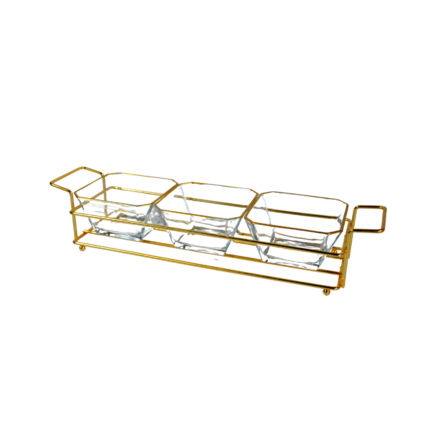 AMUSE BOUCHE 3 BOLS EN VERRE+ SUPPORT METAL DORE