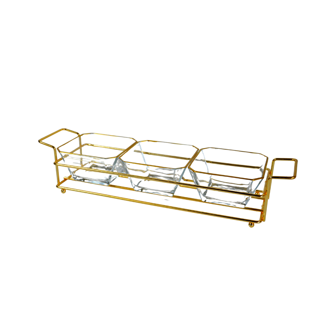 AMUSE BOUCHE 3 BOLS EN VERRE+ SUPPORT METAL DORE AMUSE BOUCHE 3 BOLS EN VERRE+ SUPPORT METAL DORE