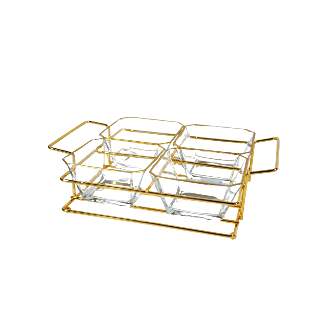 AMUSE BOUCHE 4 BOLS EN VERRE+ SUPPORT METAL DORE AMUSE BOUCHE 4 BOLS EN VERRE+ SUPPORT METAL DORE