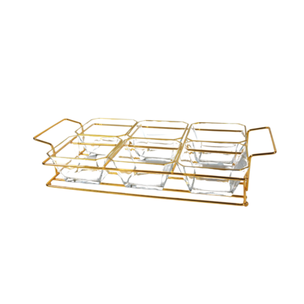 AMUSE BOUCHE 6 BOLS EN VERRE+ SUPPORT METAL DORE