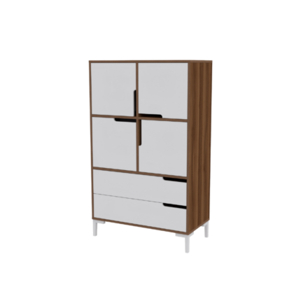 ARMOIRE 4 PORTES +2 TIROIRS BLANC/NOYER