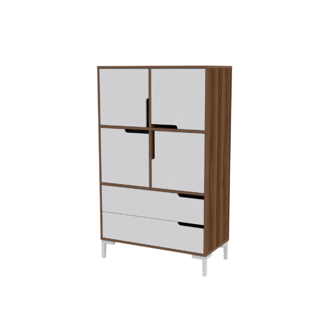 ARMOIRE 4 PORTES +2 TIROIRS BLANC/NOYER ARMOIRE 4 PORTES +2 TIROIRS BLANC/NOYER