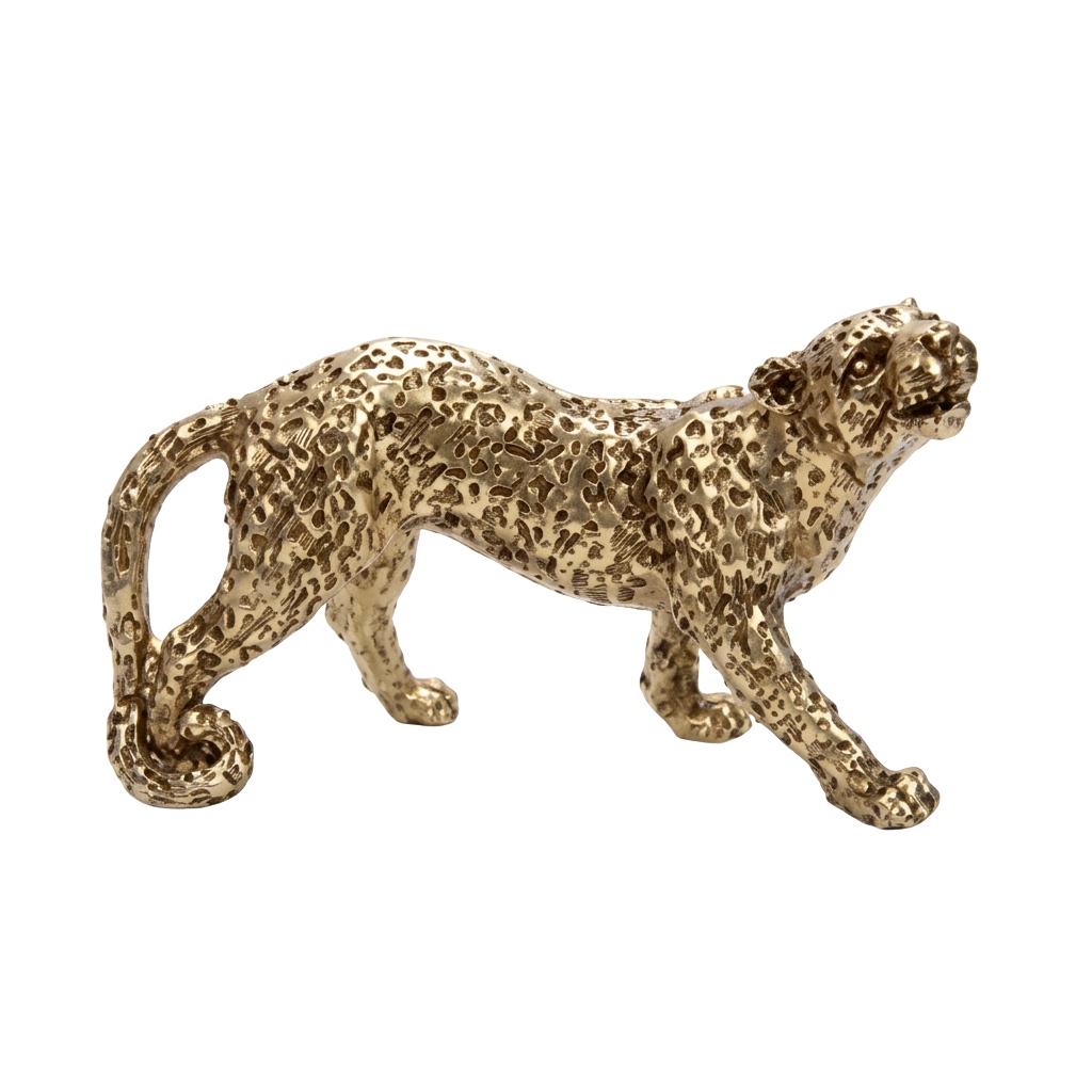 STATUE DÉCORATIVE LÉOPARD DORÉ 32,7×13,3×19 CM