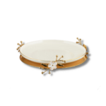 ASSIETTE PORCELAINE BLANCHE AV SOUS PLAT  FLORAL DORE 22 CM