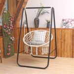 BALANÇOIRE BEIGE MACRAMÉ  AVEC  SUPPORT BLANC