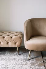 BANC POUF VELOURS BEIGE