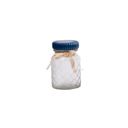 BOCAL EN VERRE TETE CERAMIQUE ET RIBBON