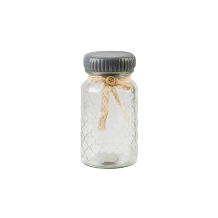 BOCAL EN VERRE TETE CERAMIQUE ET RIBBON