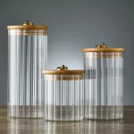 BOITE DE CONSERVATION EN VERRE GF COUVERCLE EN BAMBOU POIGNEE DOREE