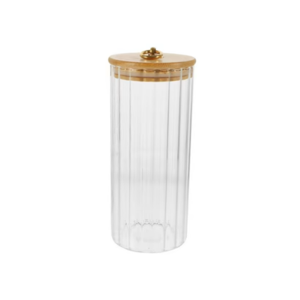 BOITE DE CONSERVATION EN VERRE GF COUVERCLE EN BAMBOU POIGNEE DOREE
