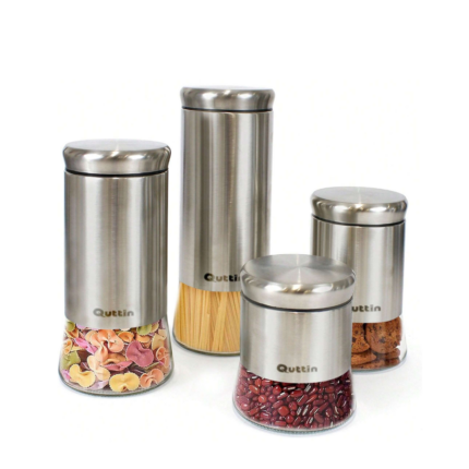 BOITE DE CUISINE VERRE+INOX  11.5X11.5X29CM
