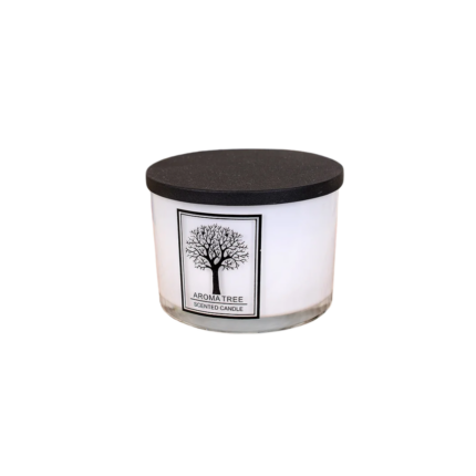 BOUGIE PARFUME BLANCHE AROMA TREE EN VERRE AVEC COUVER 730 G
