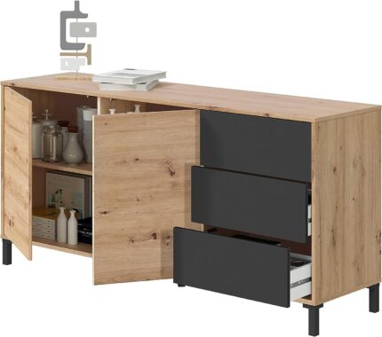 BROOKLYN BUFFET 2 PORTES BOIS 3 TIROIRES ANTRACITE