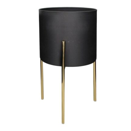 CACHE POT METAL SUR PIED METAL DORE