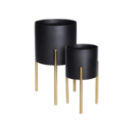 CACHE POT METAL SUR PIED METAL DORE