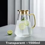CARAFE EN VERRE TRANSPARENT 1.5L COUVERCLE DOREE
