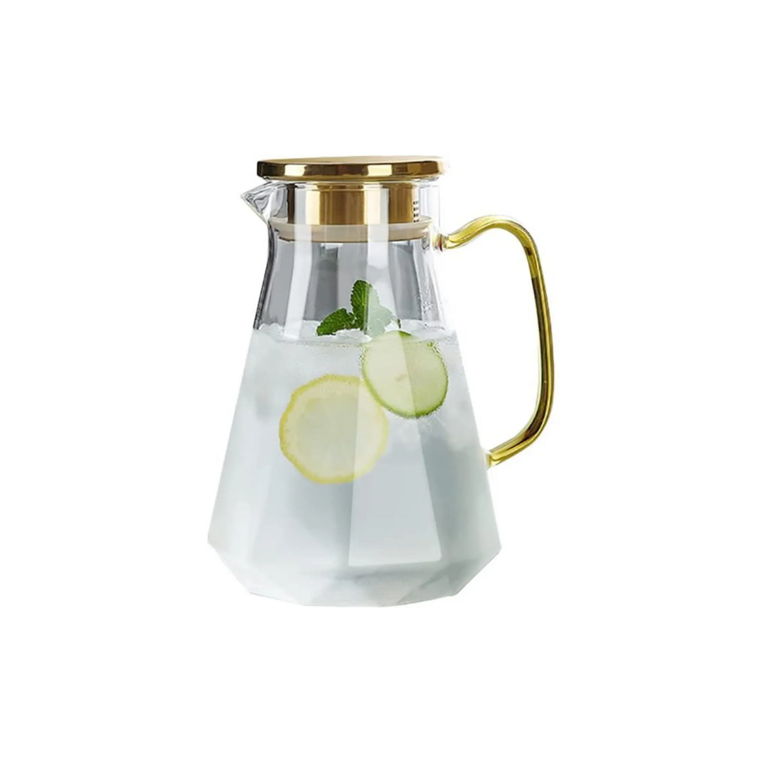 CARAFE EN VERRE TRANSPARENT 1.5L COUVERCLE DOREE CARAFE EN VERRE TRANSPARENT 1.5L COUVERCLE DOREE