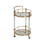 CHARIOT  DE DISTRUBUTION  2 NIVAUX  ROND  EN VERRE PIEDS TRANSPARANT