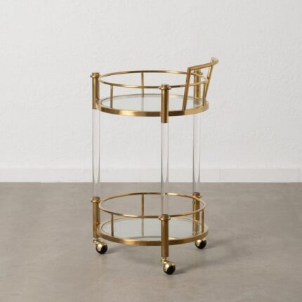 CHARIOT  DE DISTRUBUTION  2 NIVAUX  ROND  EN VERRE PIEDS TRANSPARANT