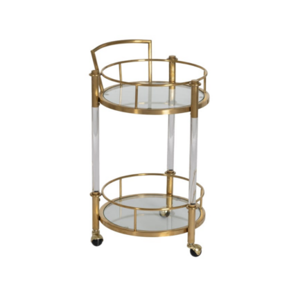 CHARIOT  DE DISTRUBUTION  2 NIVAUX  ROND  EN VERRE PIEDS TRANSPARANT