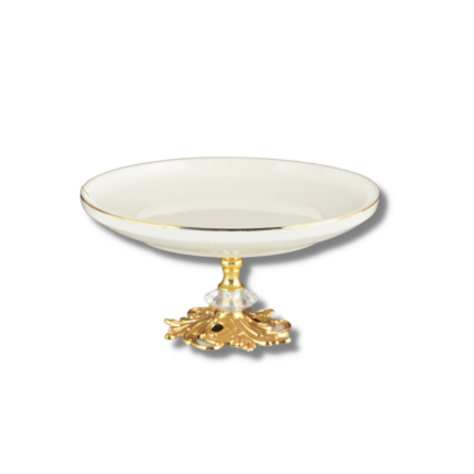 COUPE A FRUIT EN PORCELAINE BLANCHE  PIED METAL DORE